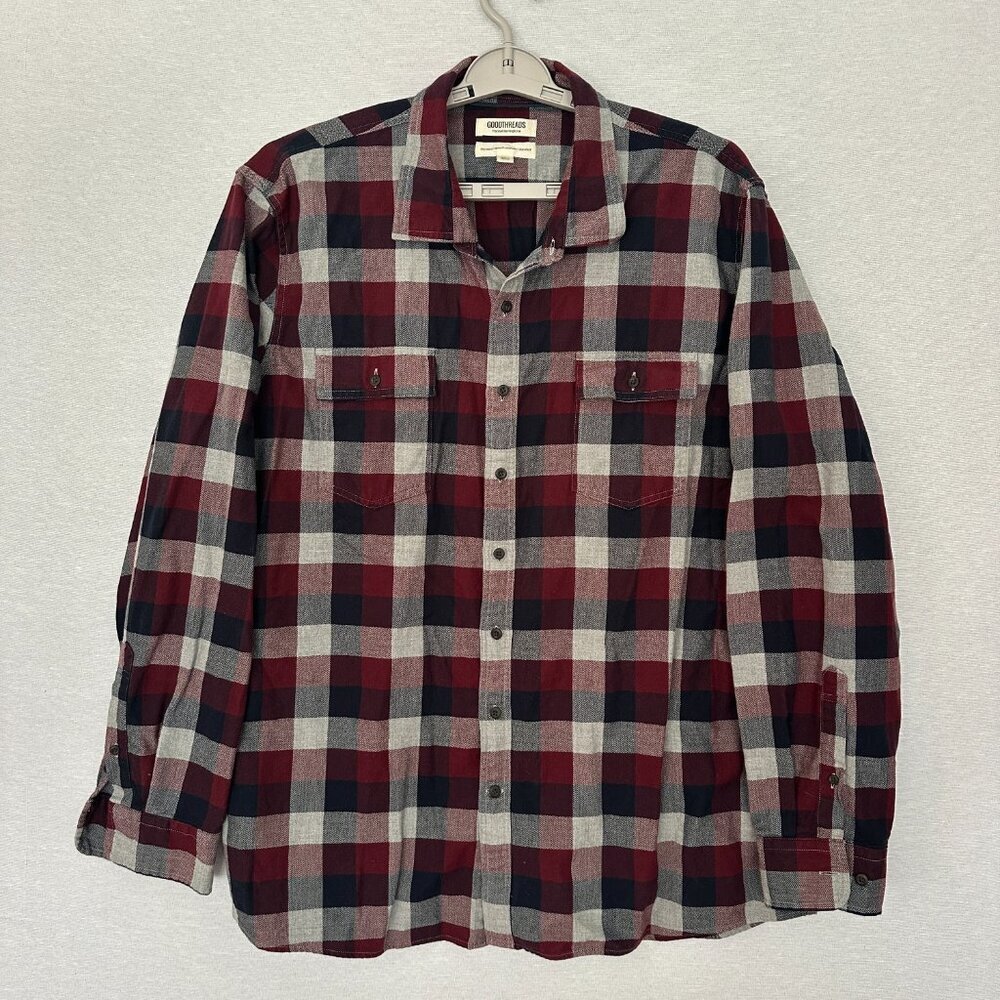 GOODTHREADS MEN'S PLAID LONG SLEEVE BUTTON-DOWN CASUAL SHIRT POCKETS SIZE XXLT